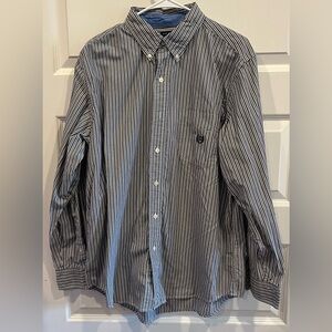 CHAPS EASY CARE Men’s Gray / Blue Striped Long Sleeve Button-Down Shirt Size L